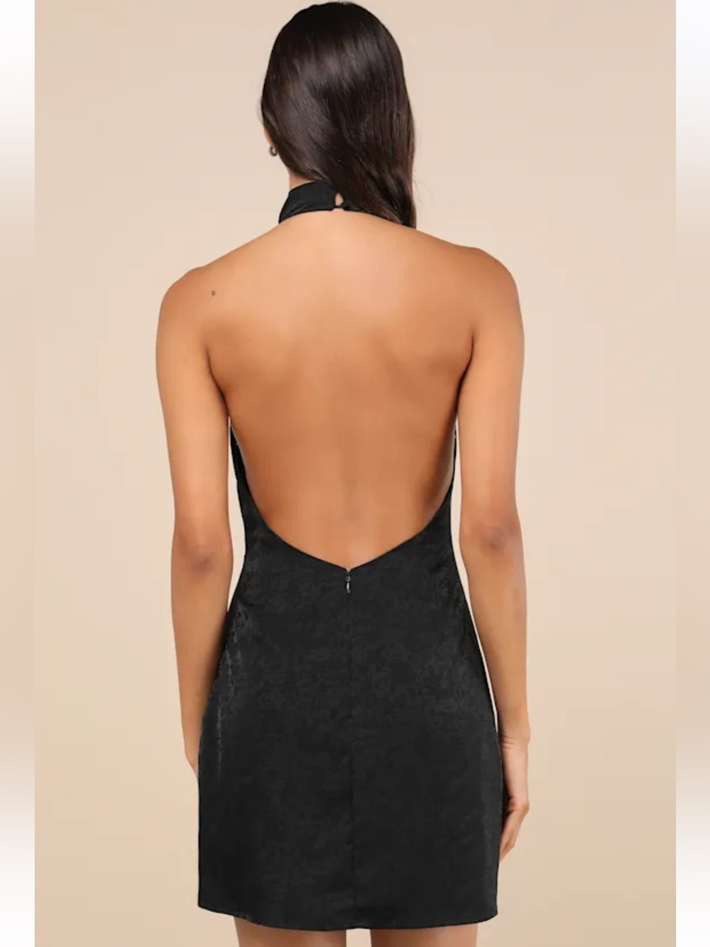 NWT Lulus Simply a Stunner Black Jacquard Cowl Backless Mini Dress - Picture 3 of 7